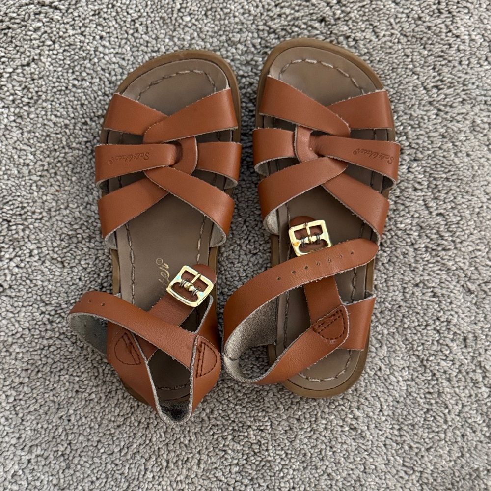 Salt Water Kids Sandals with Gold Buckle Brown size 11